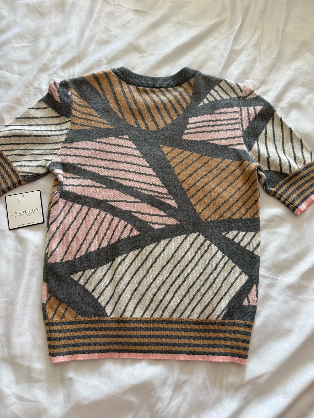 Laundry By Shelli Segal Gray Sweater with Pink and Tan Pattern